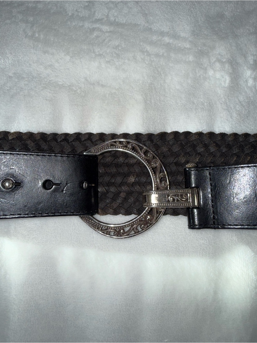 Brighton Black Braided Leather Belt with Silver Hardware